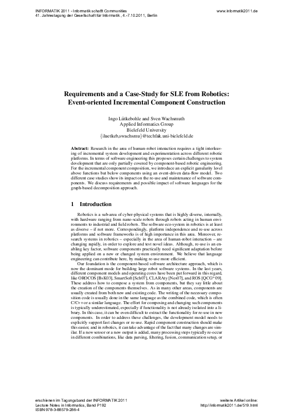(PDF) Requirements and a CaseStudy for SLE from Robotics Eventoriented Incremental Component