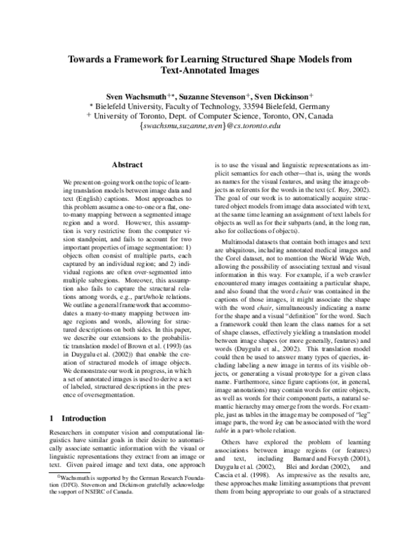 (PDF) Towards a framework for learning structured shape models from ...