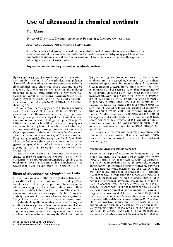 (PDF) Use of ultrasound in chemical synthesis