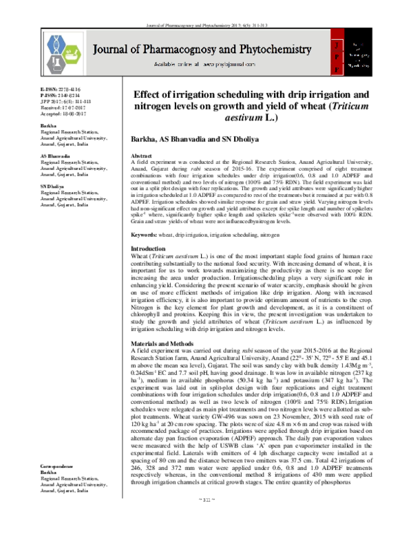(PDF) Effect of irrigation scheduling with drip irrigation and nitrogen ...