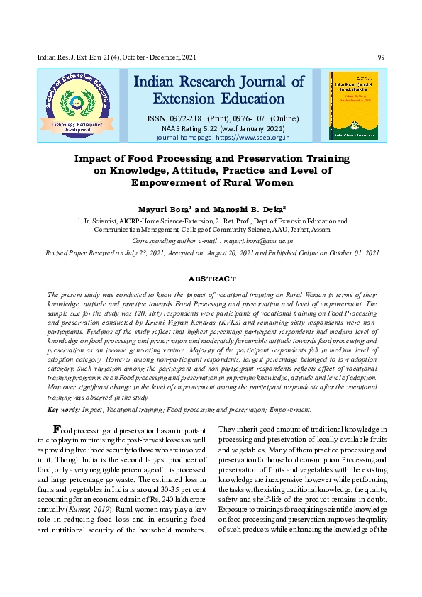 (PDF) Impact of Food Processing and Preservation Training on Knowledge ...