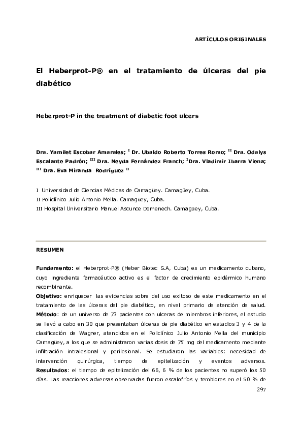 (PDF) El Heberprot-P® en el tratamiento de úlceras del pie diabético en ...