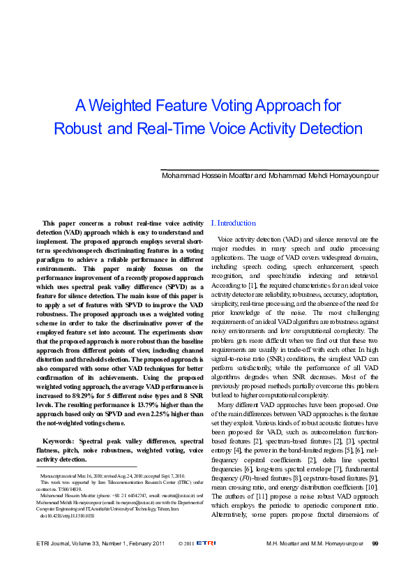 (PDF) A Weighted Feature Voting Approach for Robust and Real-Time Voice ...