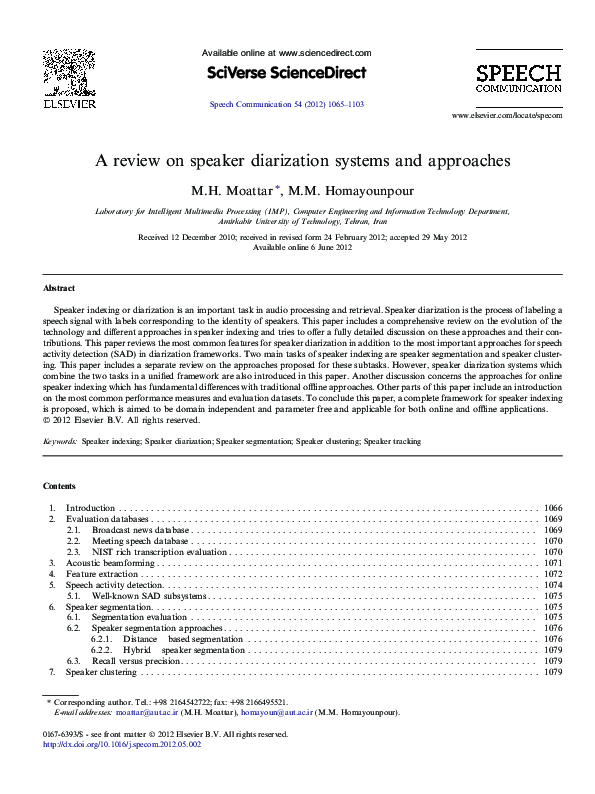 (PDF) A review on speaker diarization systems and approaches Mohammad