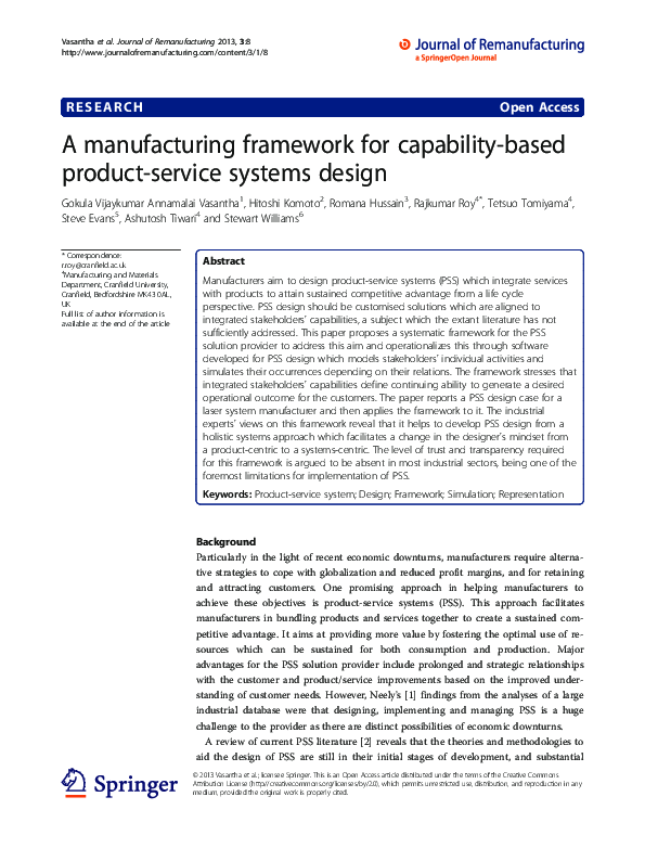 (PDF) A manufacturing framework for capability-based product-service ...