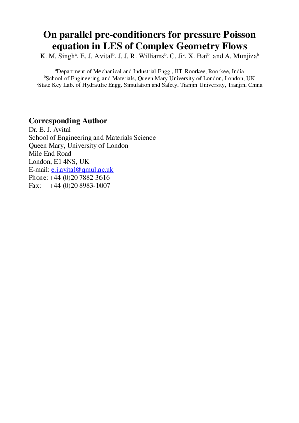 (PDF) On parallel pre-conditioners for pressure Poisson equation in LES ...