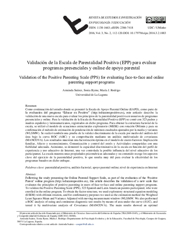 (PDF) Validación de la Escala de Parentalidad Positiva (EPP) para ...