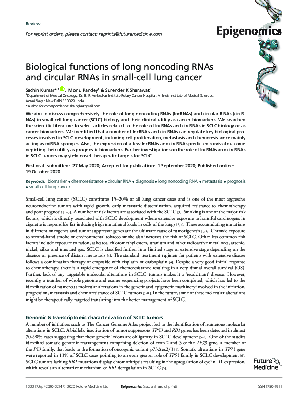 (PDF) Biological functions of long noncoding RNAs and circular RNAs in ...