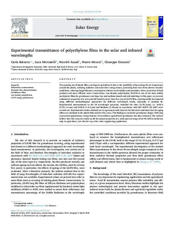 (PDF) Experimental transmittance of polyethylene films in the solar and ...