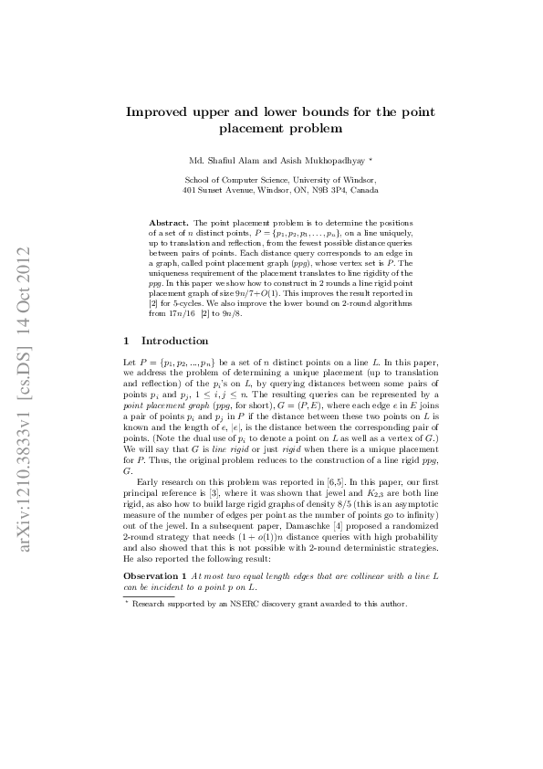 (PDF) Improved upper and lower bounds for the point placement problem