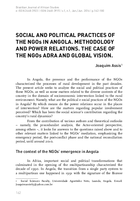 (PDF) Social and political practices of the NGOs in Angola: methodology ...