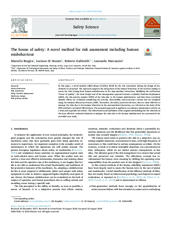 (PDF) The house of safety: A novel method for risk assessment including ...