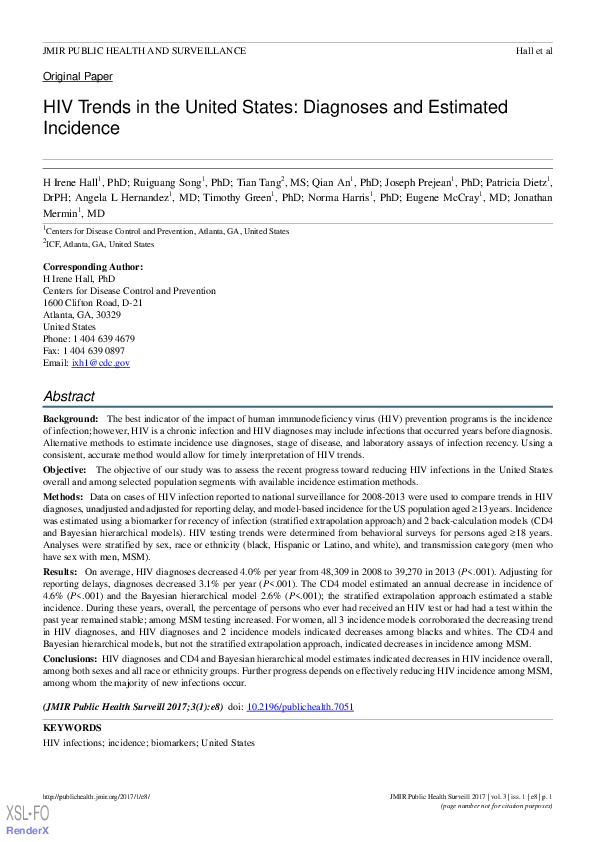 (PDF) HIV Trends in the United States: Diagnoses and Estimated Incidence