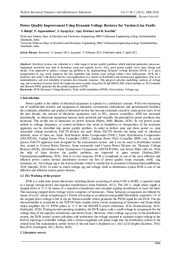 (DOC) Power Quality Improvement Using Dynamic Voltage Restorer for ...