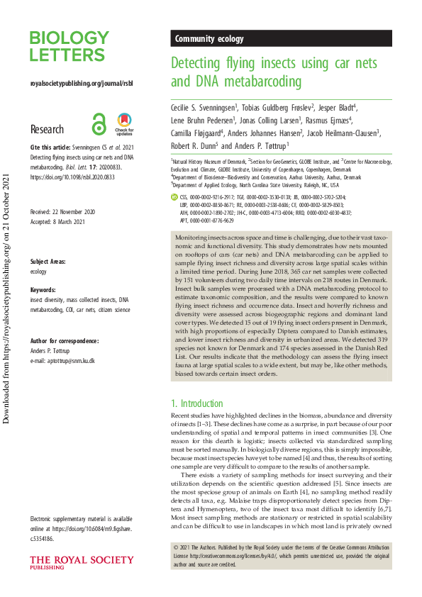 (PDF) Detecting flying insects using car nets and DNA metabarcoding