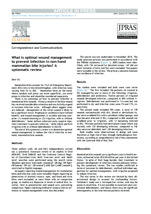(PDF) What is Optimal Wound Management to Prevent Infection in Non-Hand ...