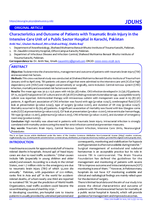 (PDF) The Characteristics and Outcome of Patients with Traumatic Brain ...