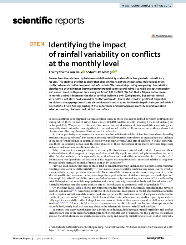 (PDF) Identifying the impact of rainfall variability on conflicts at ...