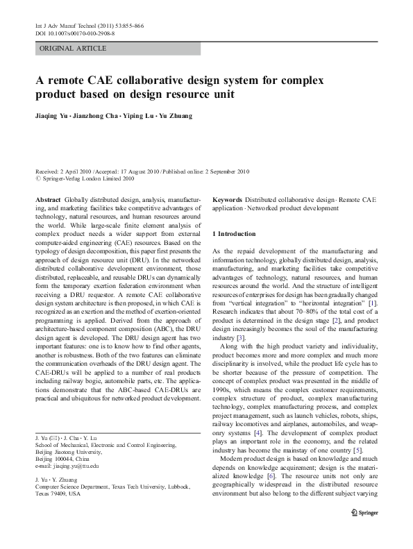 (PDF) A remote CAE collaborative design system for complex product ...