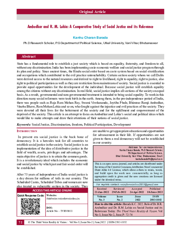 (PDF) Ambedkar and R. M. Lohia: A Comparative Study of Social Justice ...