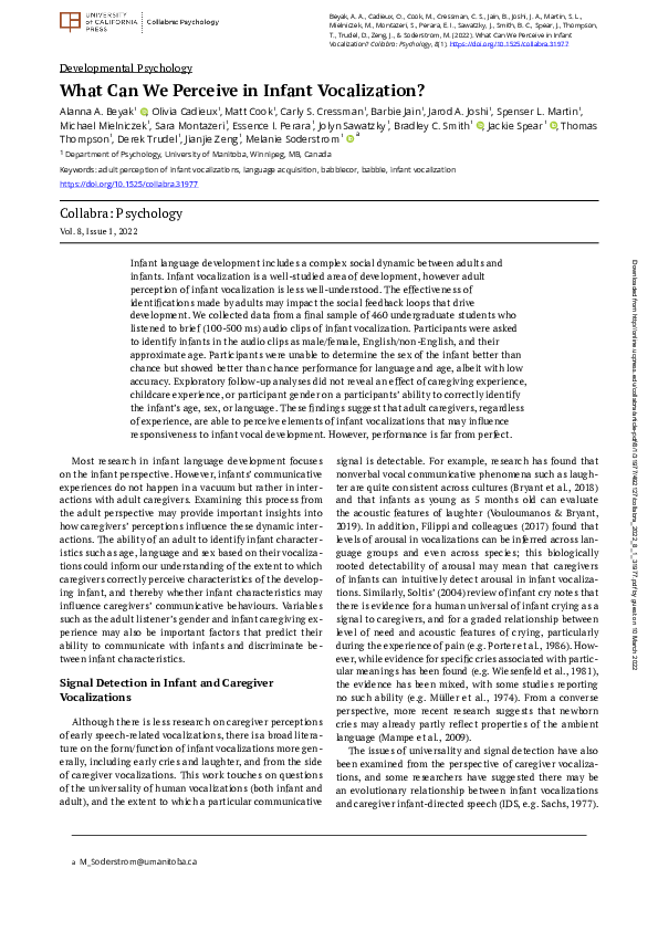 (PDF) What Can We Perceive In Infant Vocalization?