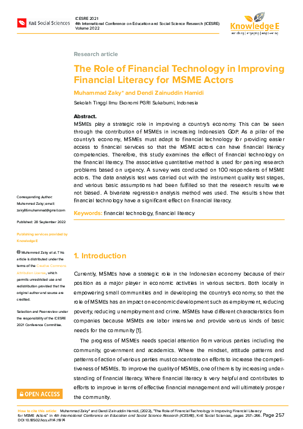 (PDF) The Role of Financial Technology in Improving Financial Literacy ...