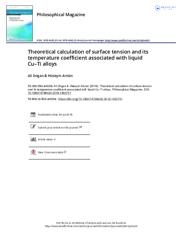 (PDF) Theoretical calculation of surface tension and its temperature ...