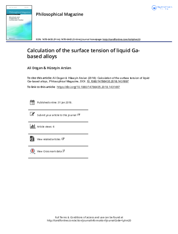 (PDF) Calculation of the surface tension of liquid Ga-based alloys