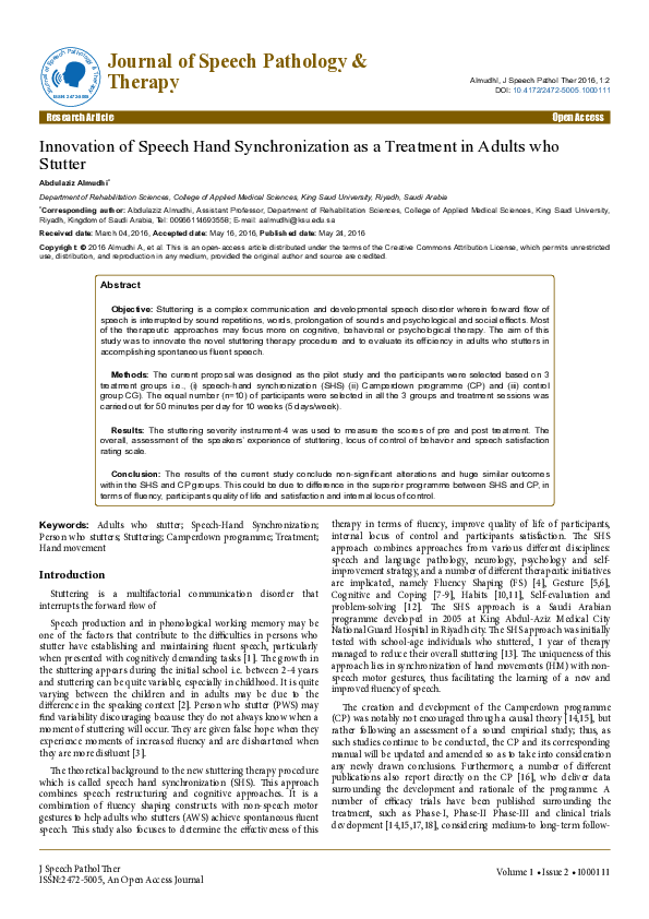 (PDF) Innovation of Speech Hand Synchronization as a Treatment in ...