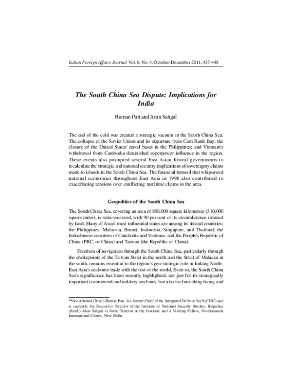 (PDF) The South China Sea Dispute : Implications for India
