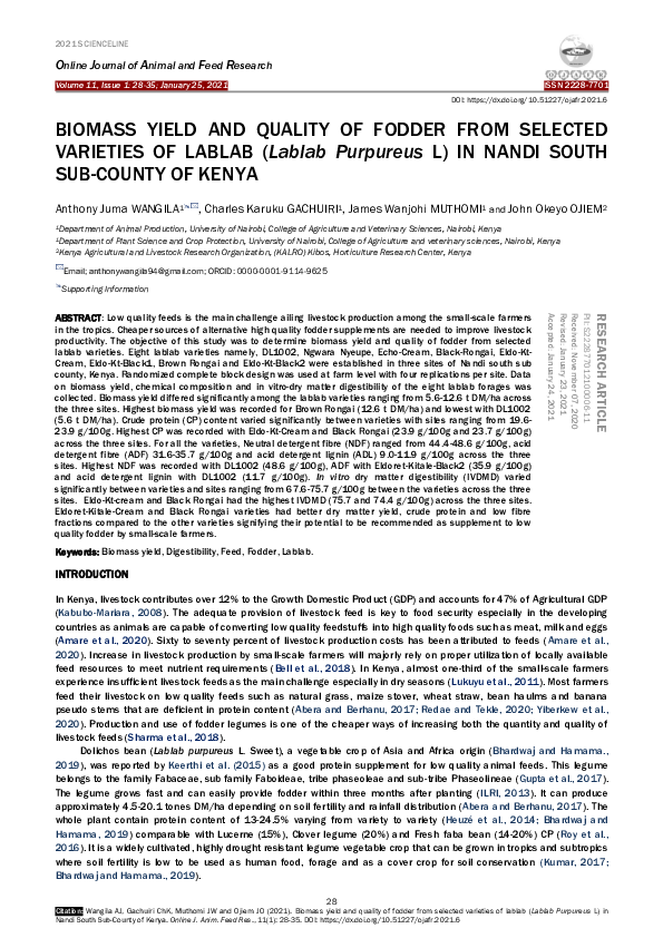 (PDF) Biomass yield and quality of fodder from selected varieties of ...