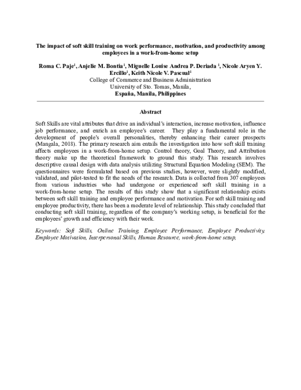 (PDF) The impact of soft skill training on work performance, motivation ...