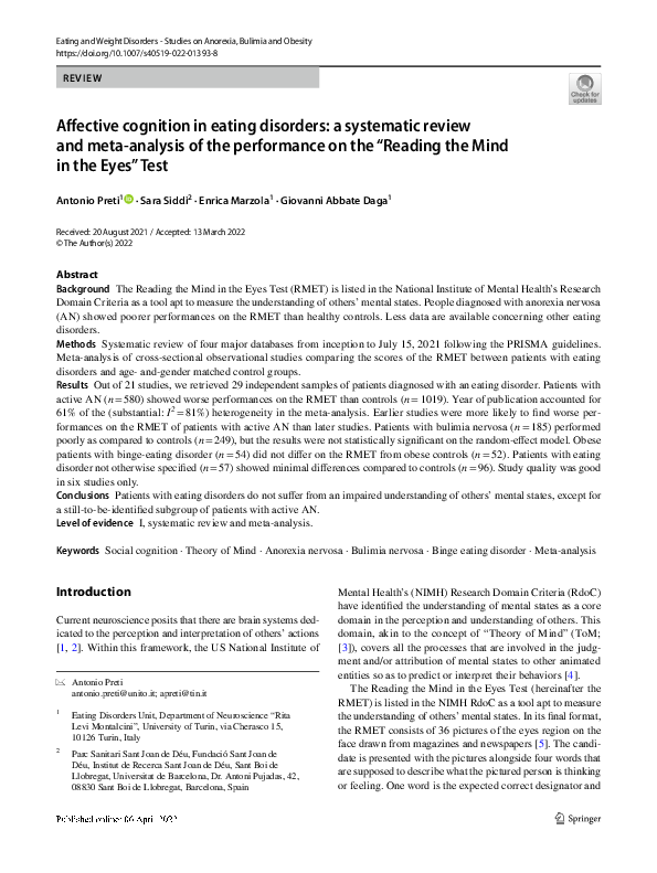 (PDF) Affective cognition in eating disorders: a systematic review and ...