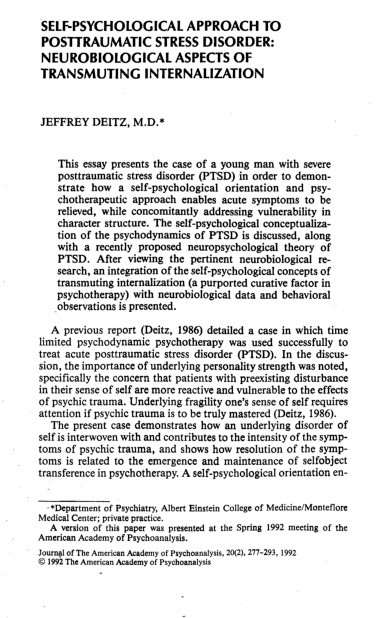 (PDF) Self-Psychological Approach to Posttraumatic Stress Disorder ...