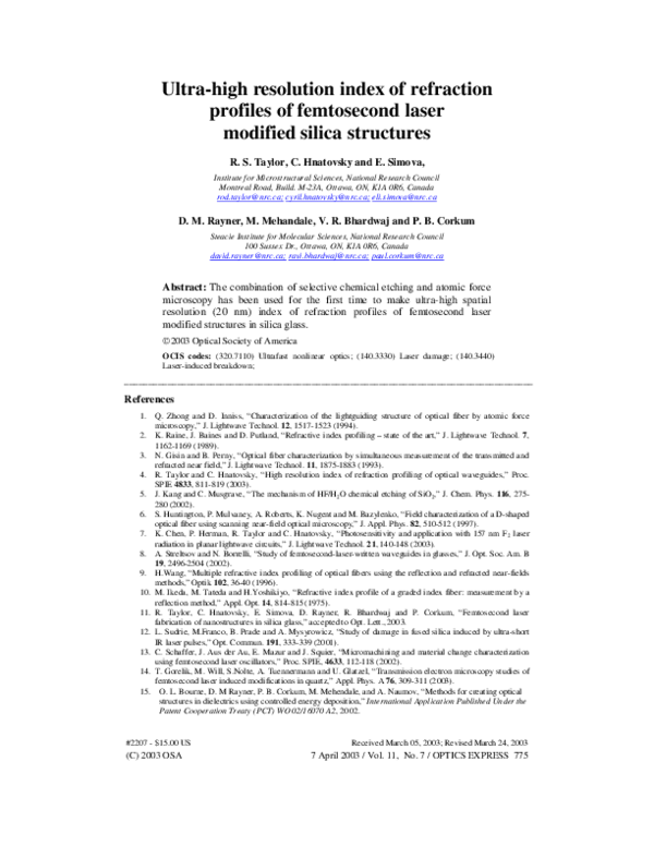 (PDF) Ultra-high resolution index of refraction profiles of femtosecond ...