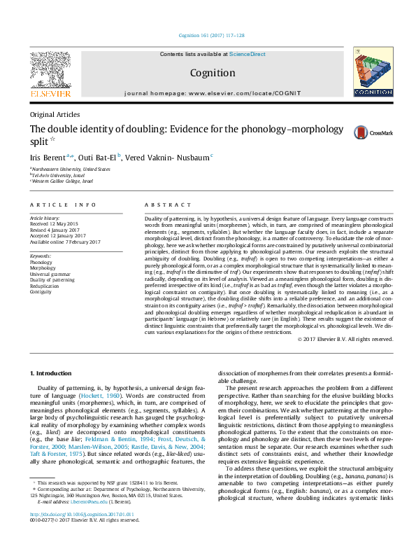 (PDF) The double identity of doubling: Evidence for the phonology ...