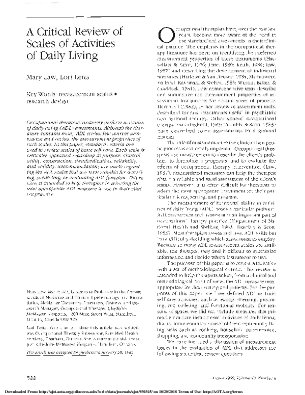(PDF) A Critical Review of Scales of Activities of Daily Living