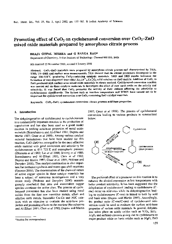 (PDF) Promoting effect of CeO2 on cyclohexanol conversion over CeO2-ZnO ...
