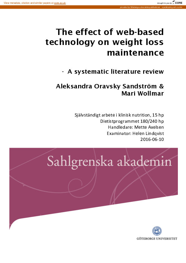 (PDF) The effect of web-based technology on weight loss maintenance - A ...
