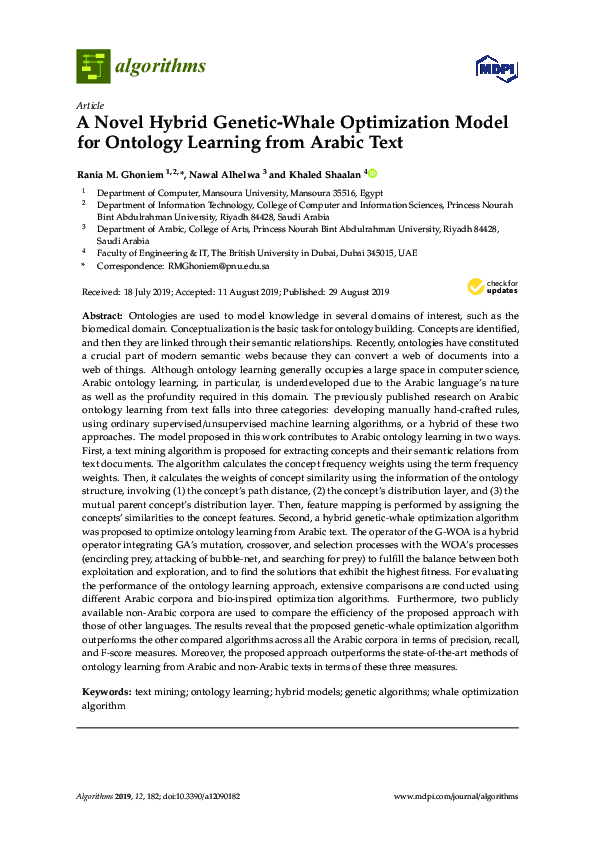 (PDF) A Novel Hybrid Genetic-Whale Optimization Model for Ontology ...