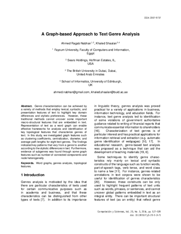 (PDF) A Graph-based Approach to Text Genre Analysis