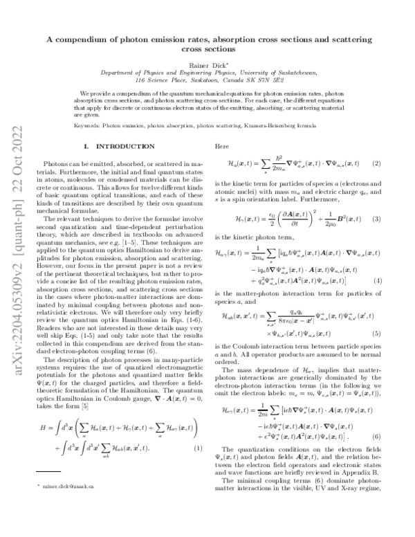(PDF) A compendium of photon emission rates, absorption cross sections ...