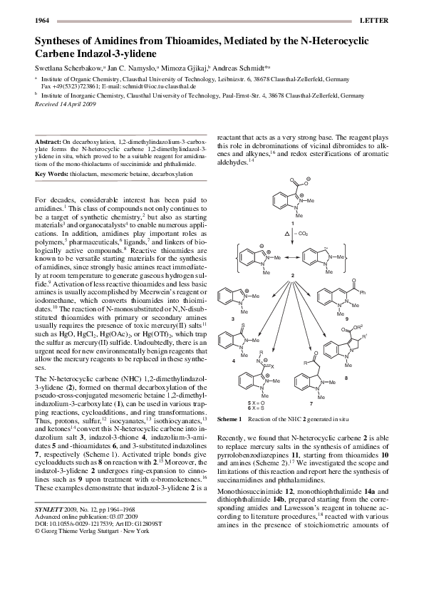 (PDF) Syntheses of Amidines from Thioamides, Mediated by the N ...