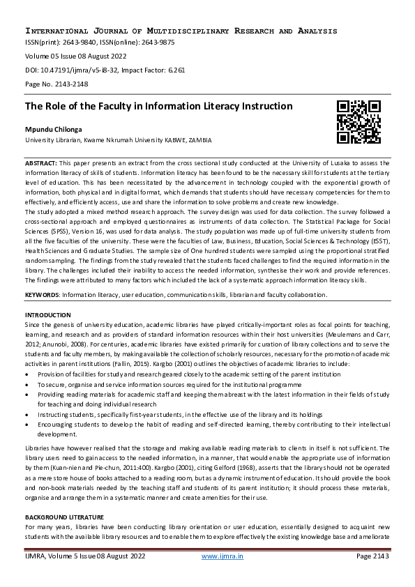 (PDF) The Role of the Faculty in Information Literacy Instruction