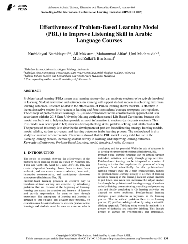 (PDF) Effectiveness of Problem-Based Learning Model (PBL) to Improve ...