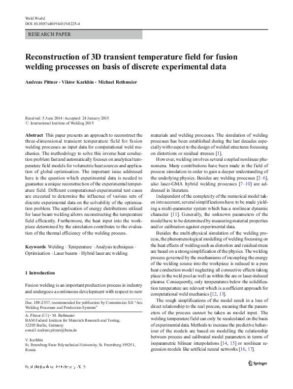 (PDF) Reconstruction of 3D transient temperature field for fusion ...