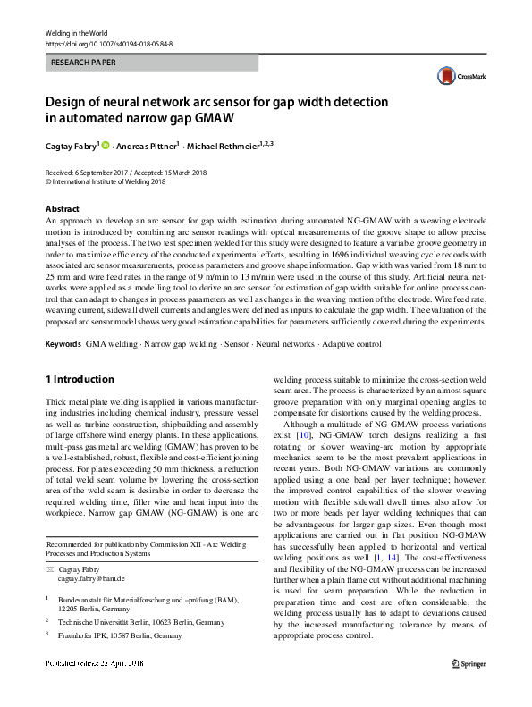 (PDF) Design of neural network arc sensor for gap width detection in ...