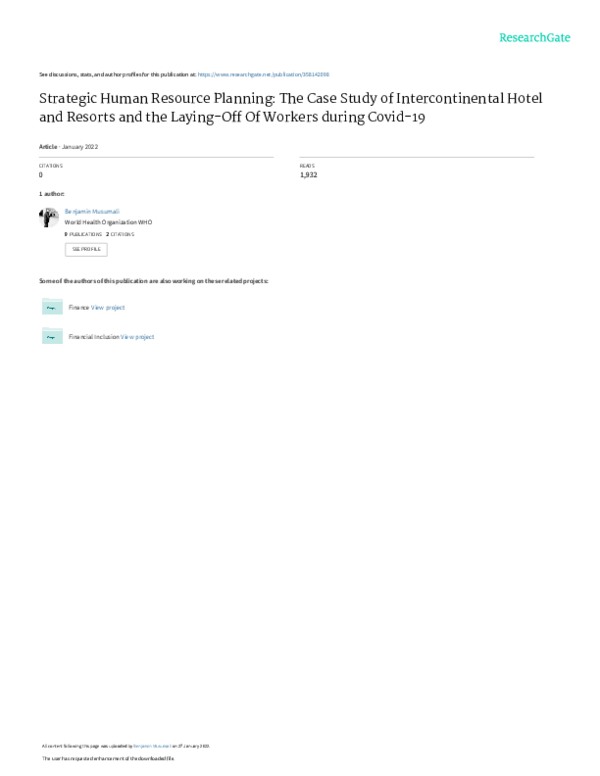 (PDF) Strategic Human Resource Planning The Case Study of ...