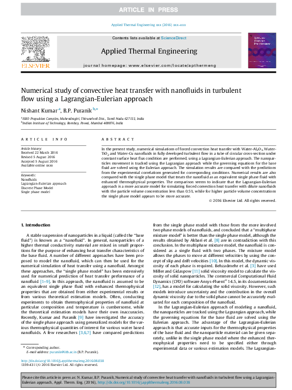 (PDF) Numerical study of convective heat transfer with nanofluids in ...