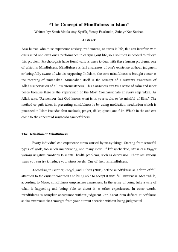 (DOC) The Concept of Mindfulness in Islam